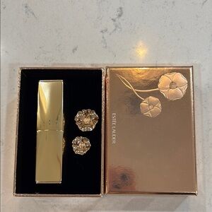 Estee Lauder Gold Lipstick and Earrings Set